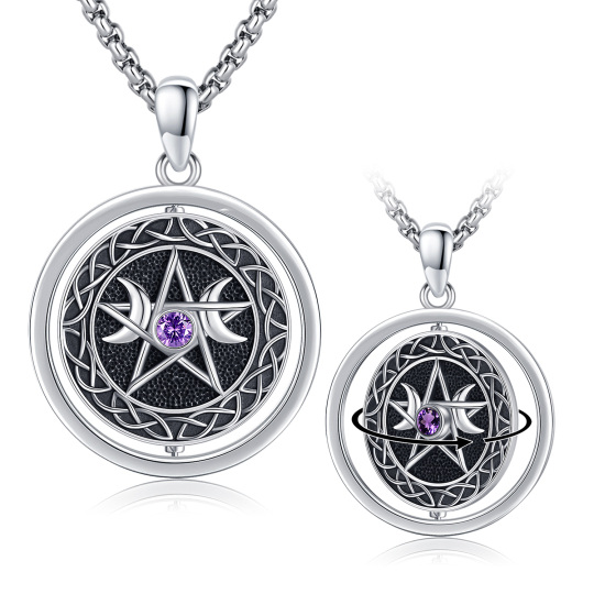 Collier en argent sterling avec zircon cubique et pendentif lune personnalisé pour les hom