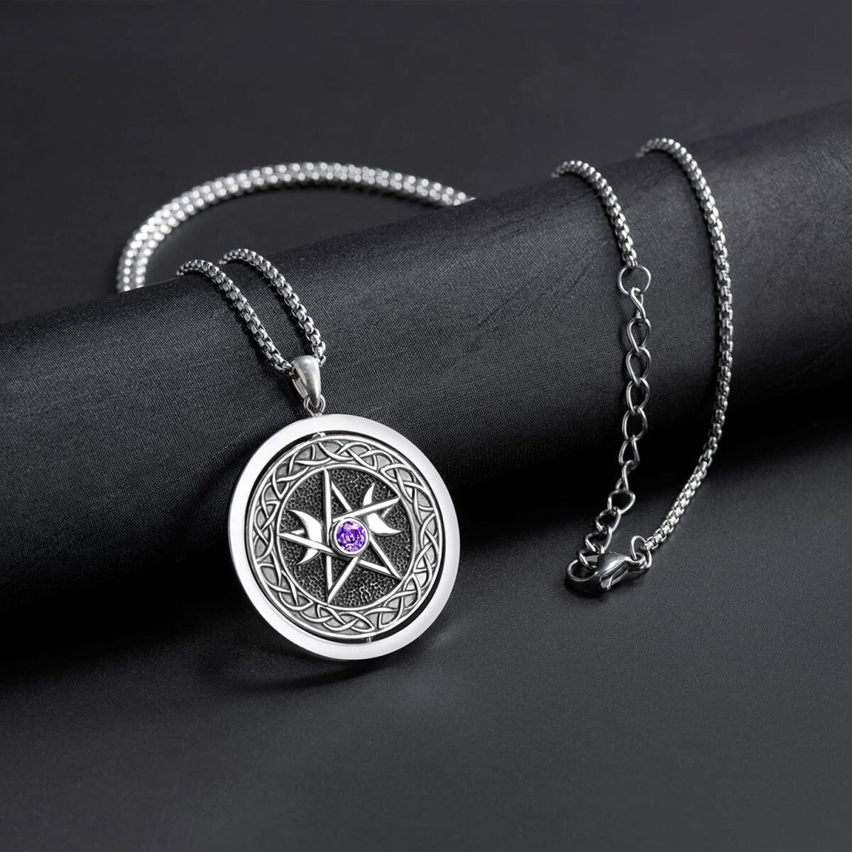 Collar de plata de ley con circonita cúbica personalizado con piedra de nacimiento y luna-4