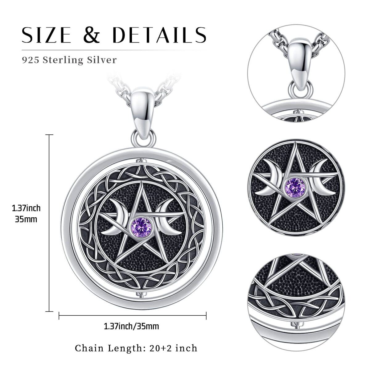 Sterling Silber Cubic Zirkonia personalisierte Geburtsstein & Mond Anhänger Halskette für-5