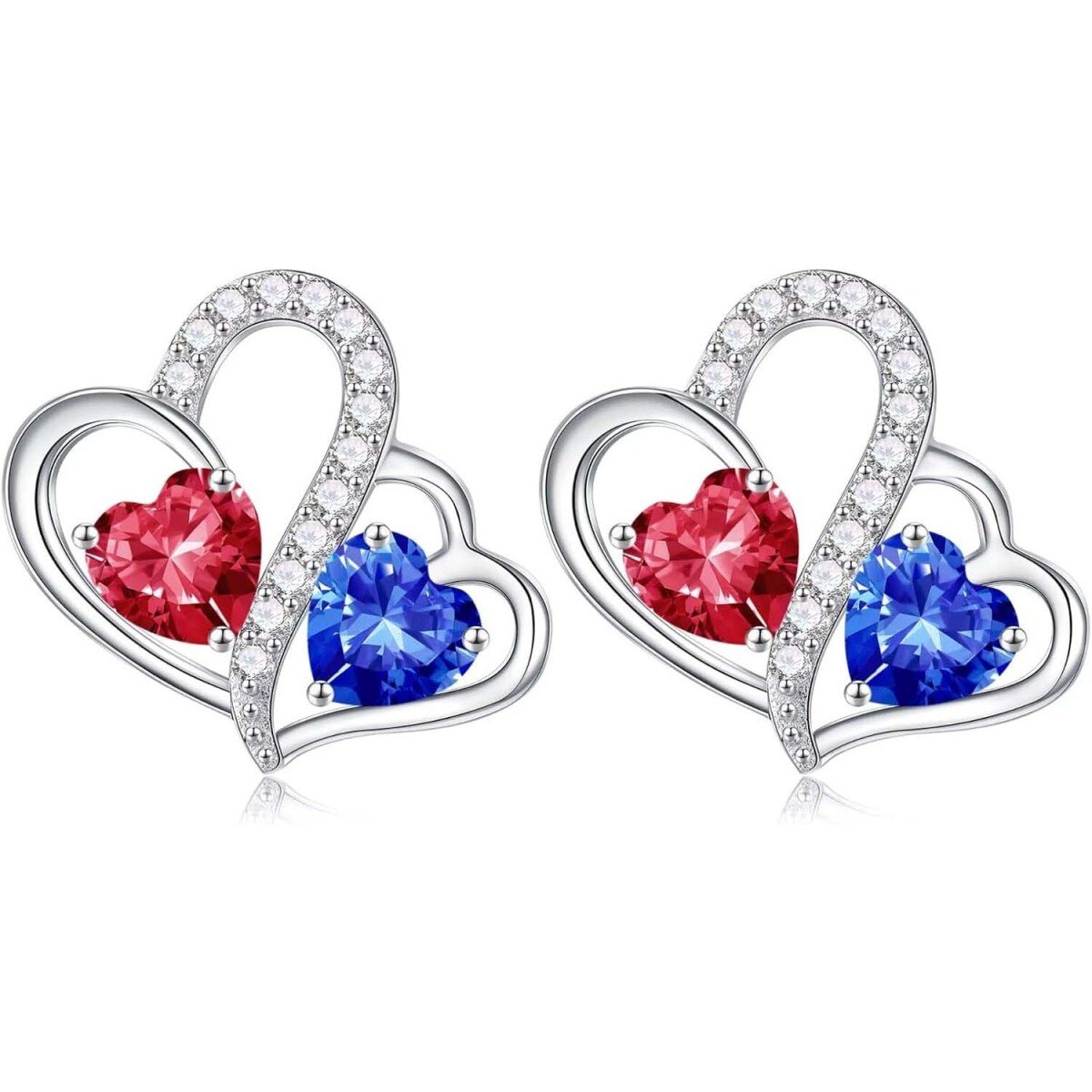 Pendientes de botón de plata de ley con forma de corazón, personalizados con piedra de nacimiento para madre y hermana-1