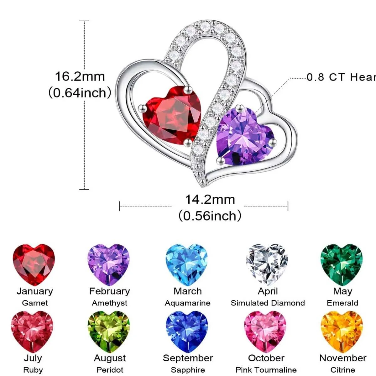 Pendientes de botón de plata de ley con forma de corazón, personalizados con piedra de nacimiento para madre y hermana-4