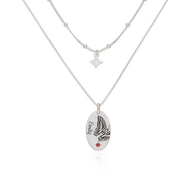 Collana a strati con stella a forma di farfalla, nome personalizzato in argento sterling con pietra portafortuna-1