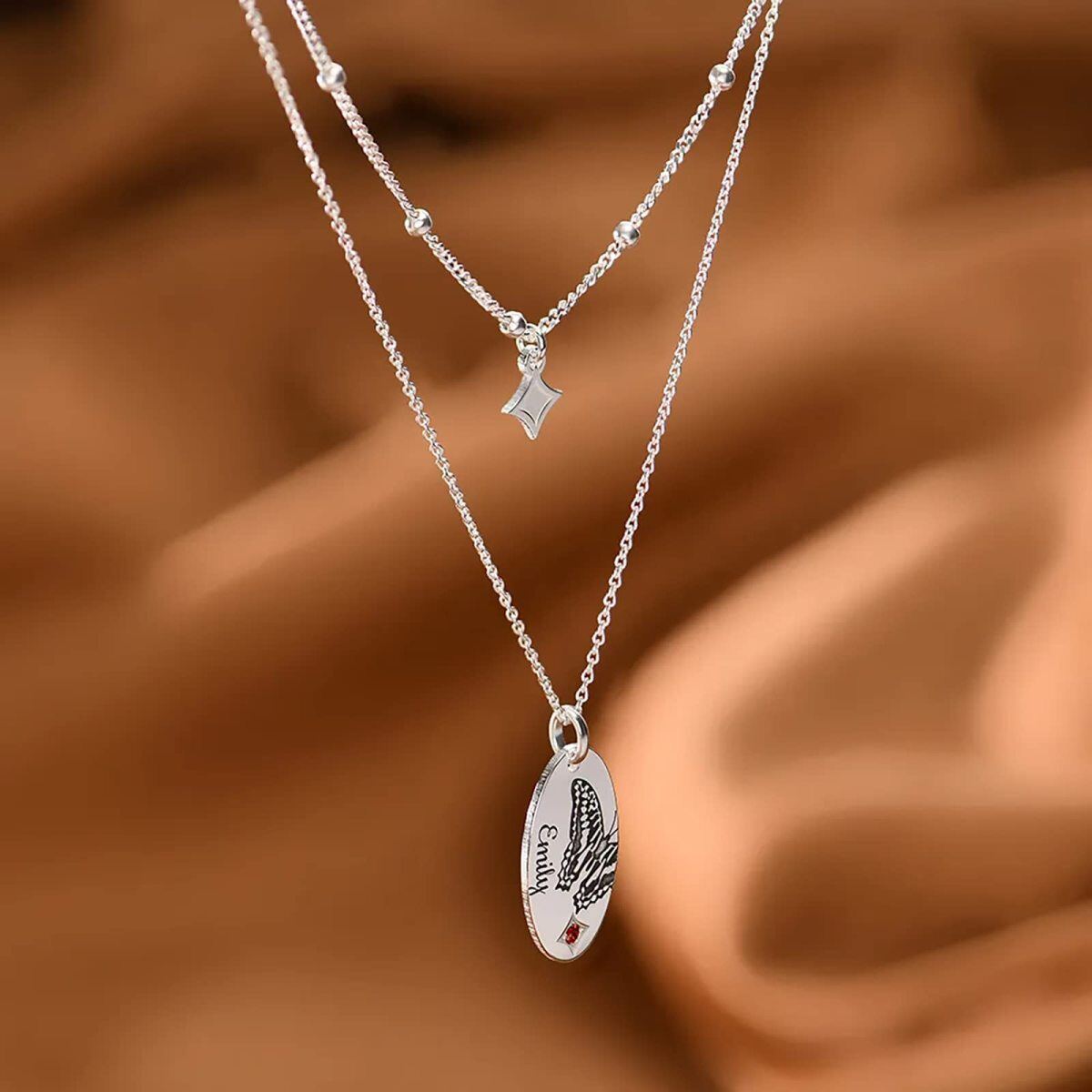 Collier superposé en argent sterling avec pierre de naissance personnalisée avec nom et étoile papillon-4