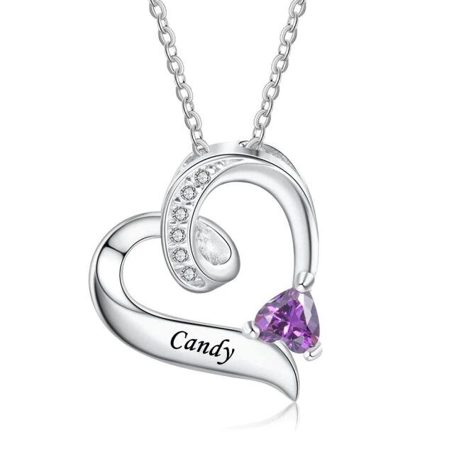 Sterling Silver Cubic Zirconia Personalized Birthstone Name Heart Pendant Necklace-1