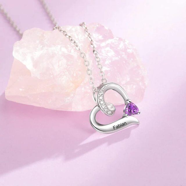 Collar con colgante de corazón con nombre de piedra natal personalizado y circonita cúbica de plata de ley-4