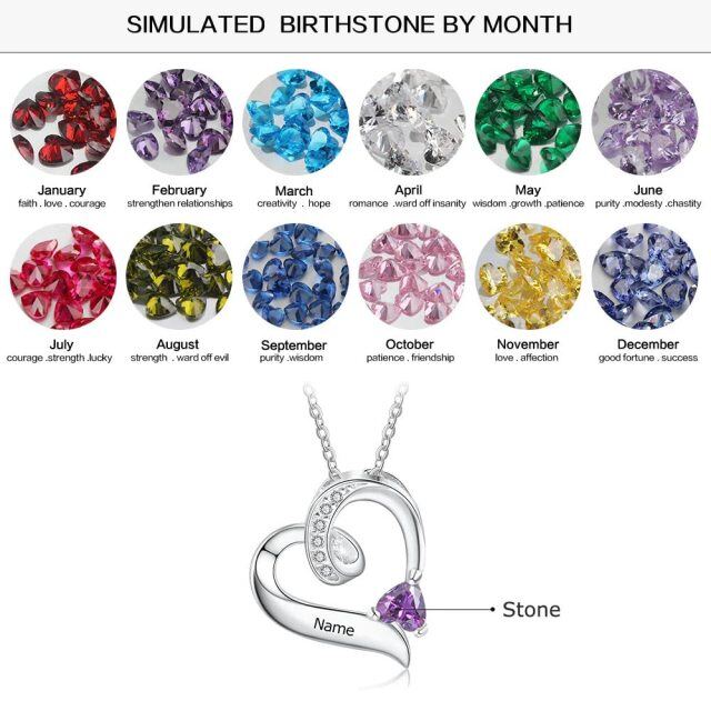 Sterling Silver Cubic Zirconia Personalized Birthstone Name Heart Pendant Necklace-5