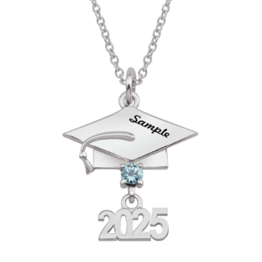 Sterling Silver Personalized Birthstone Nameplate Parents & Children Pendant Necklace Graduation Necklace