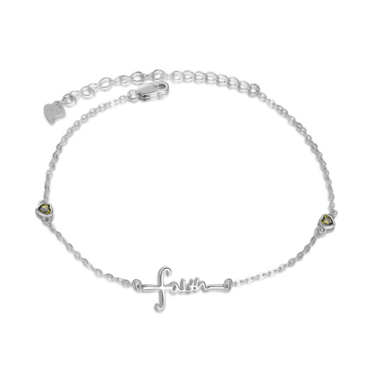 Sterling Silver Cubic Zirconia Heart Charm Bracelet