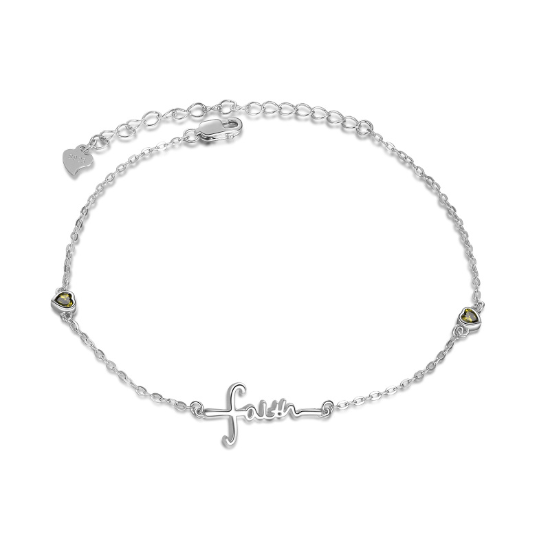 Pulsera de plata de ley de circonio cúbico personalizado piedra de nacimiento colgante