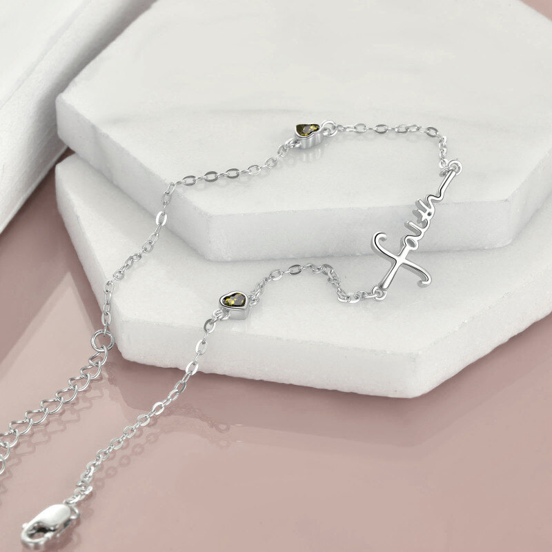 Pulseira com pingente de coração de zircônia cúbica de prata esterlina-3