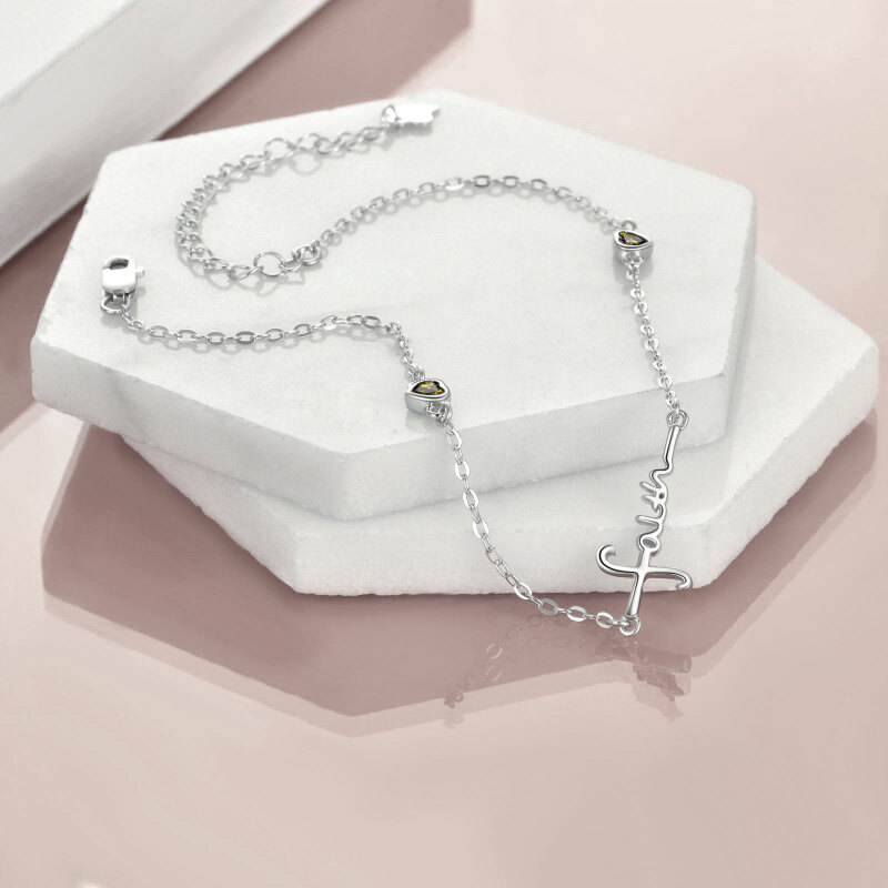 Pulseira com pingente de coração de zircônia cúbica de prata esterlina-4