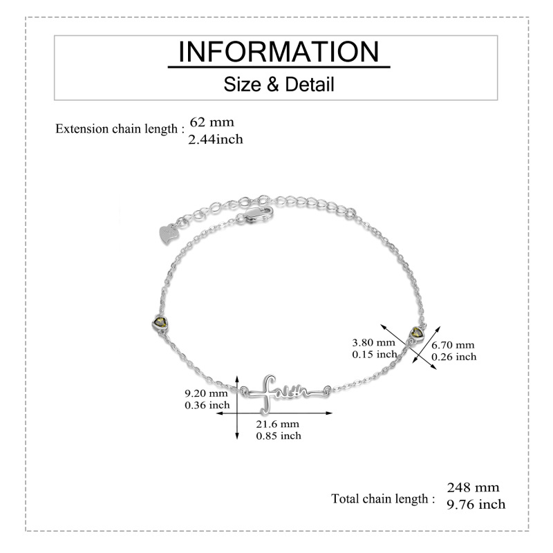 Pulseira com pingente de coração de zircônia cúbica de prata esterlina-5