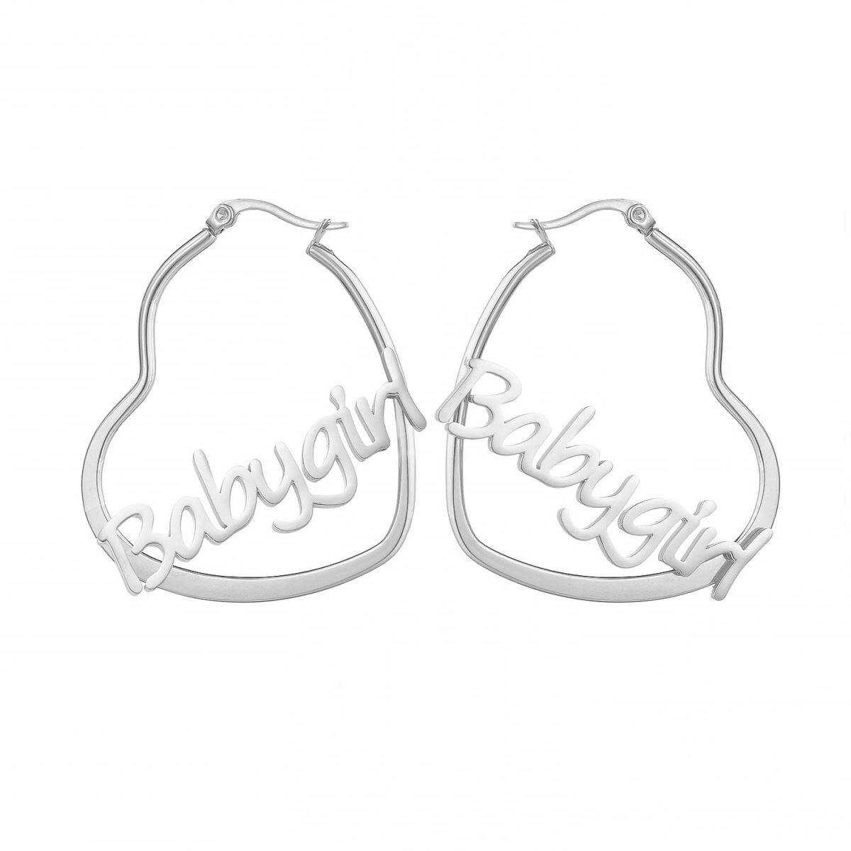 Sterling Silver Personalized Classic Name & Heart Hoop Earrings-1