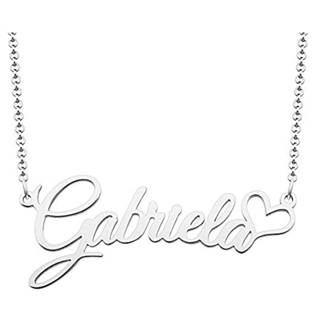 Sterling Silver Personalized Classic Name & Heart Pendant Necklace-1