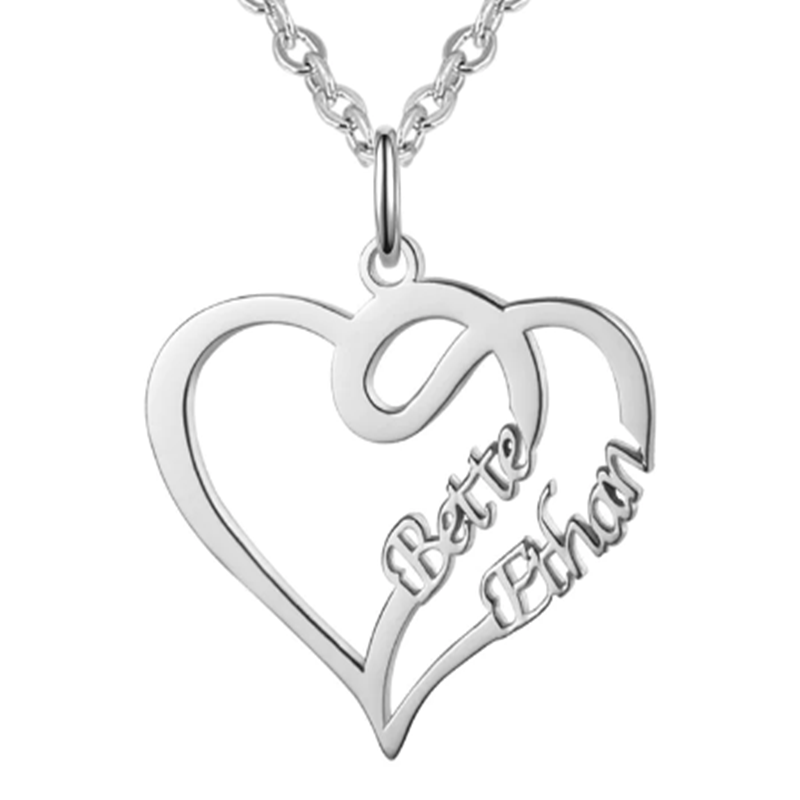 Sterling Silver Personalized Classic Name & Heart Pendant Necklace-1
