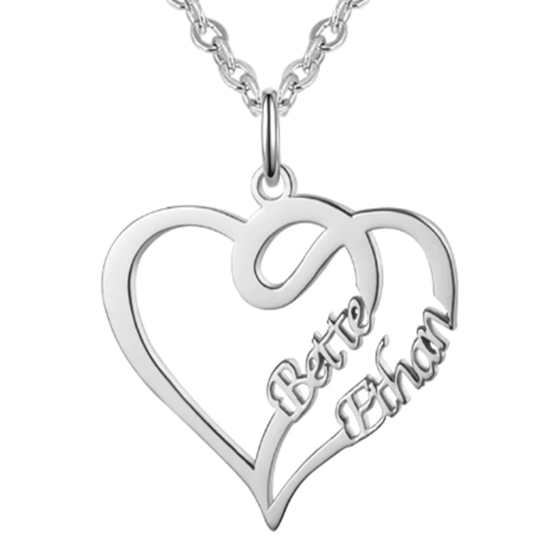 Sterling zilveren gepersonaliseerde klassieke naam & hart hanger ketting-1