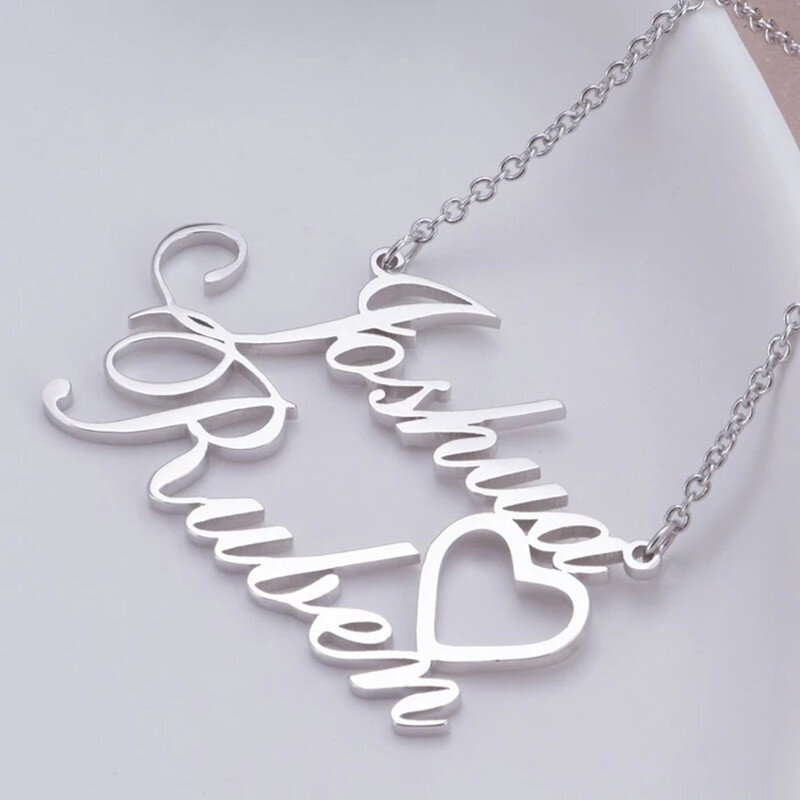 Sterling Silver Personalized Classic Name & Heart Pendant Necklace-2