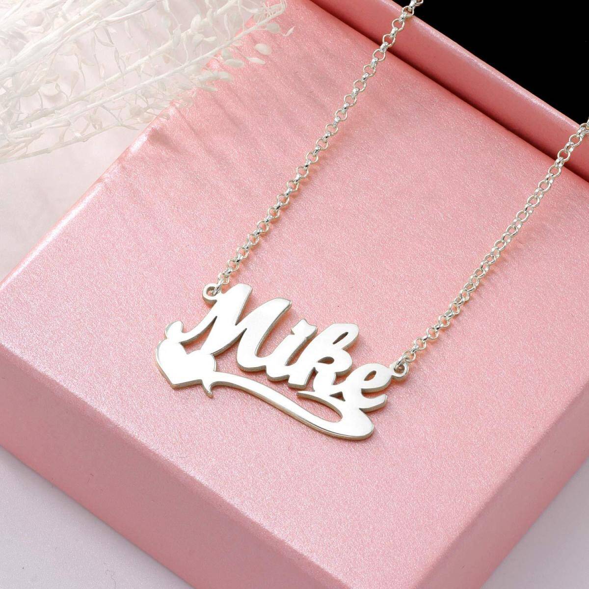 Sterling Silber mit 14K Rose Gold plattiert Personalisierte Klassische Name & Herz Anhänger Halskette-2