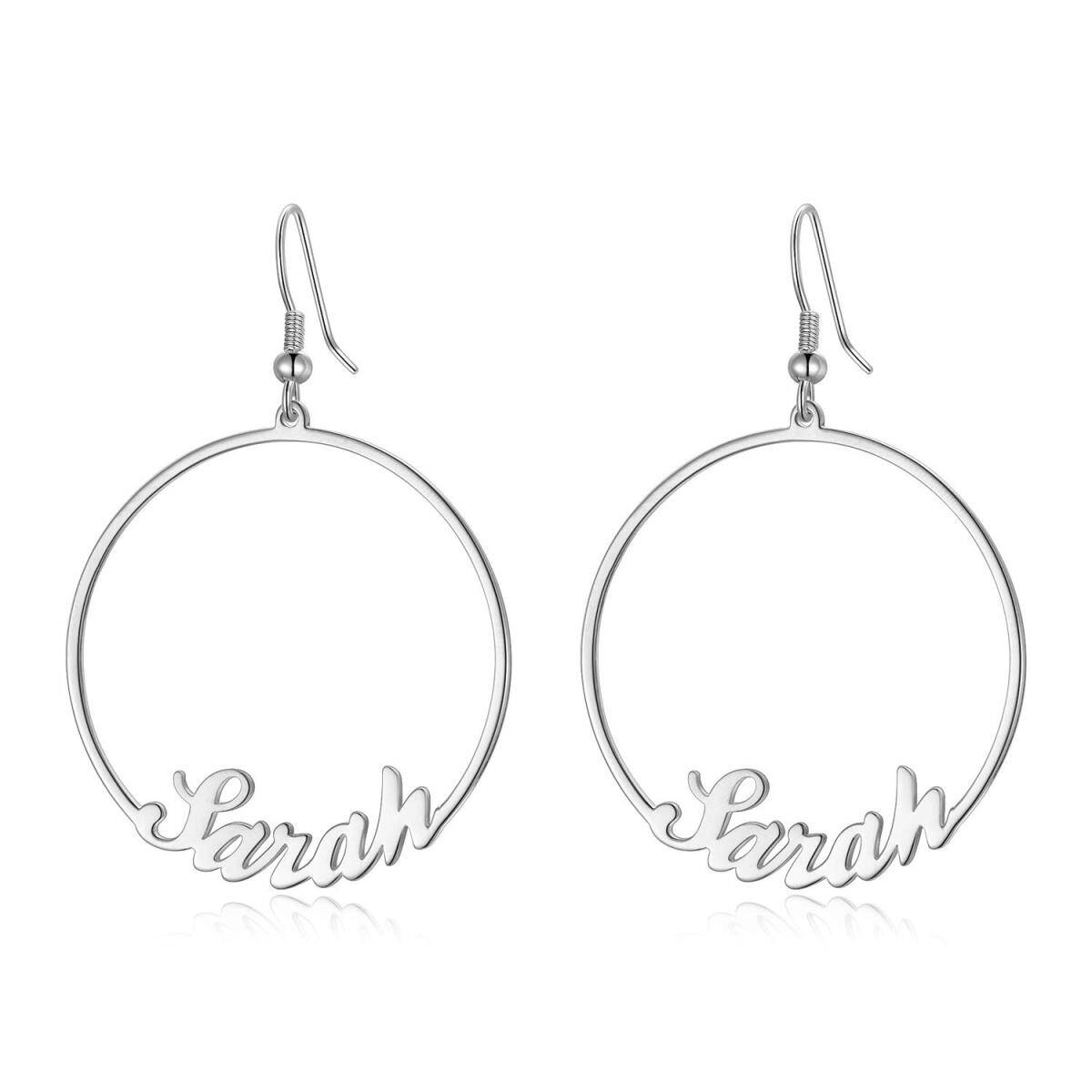 Sterling Silver Personalized Classic Name Hoop Earrings-1