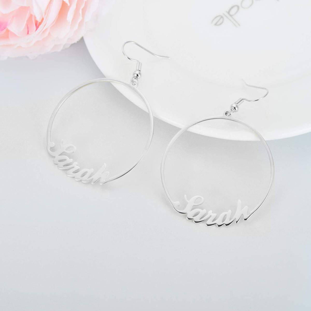 Sterling Silver Personalized Classic Name Hoop Earrings-3