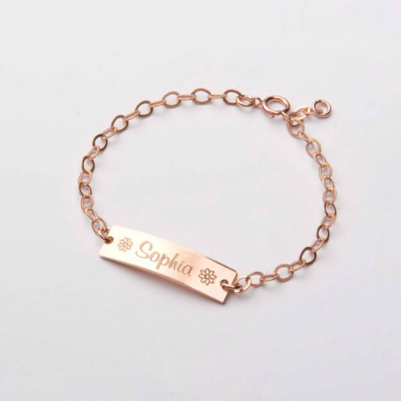 Sterling Silver with Rose Gold Plated Personalized Classic Name Identification Bracelet-1