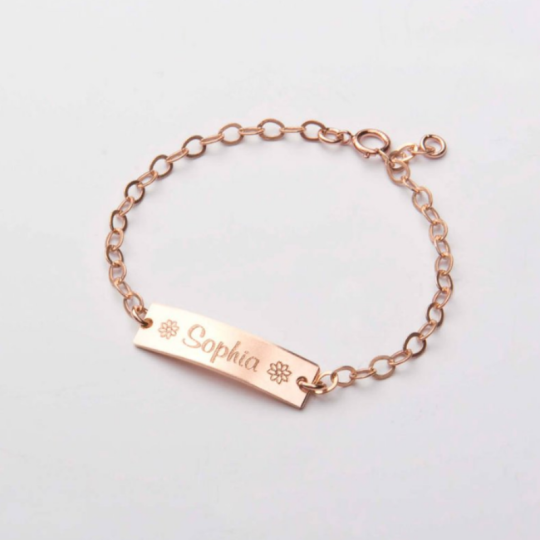 Sterling Silver with Rose Gold Plated Personalized Classic Name Identification Bracelet