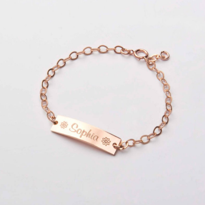 Sterling Silver with Rose Gold Plated Personalized Classic Name Identification Bracelet-42