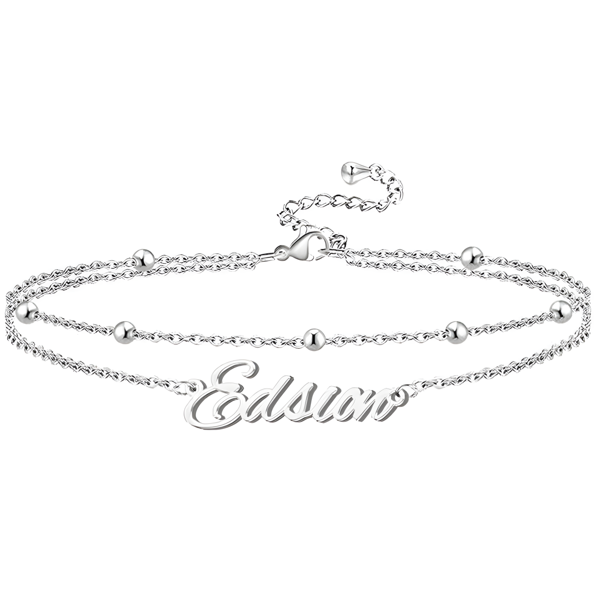 Bracelet de cheville en argent sterling personnalisé Nom classique multicouche-1