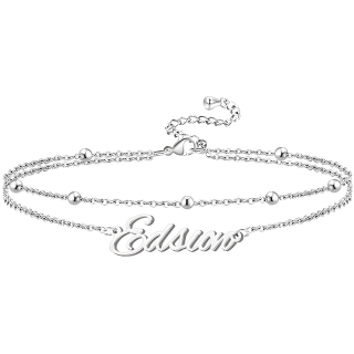 Sterling Silver Personalized Classic Name Multi-layered Anklet-58