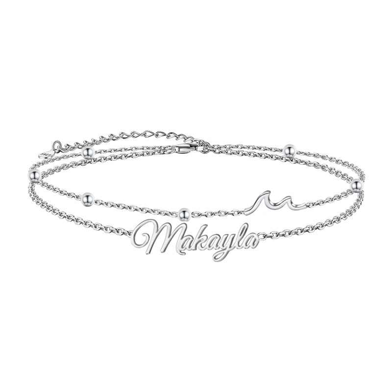 Bracelet de cheville en argent sterling avec chaîne multicouche et nom classique personnal-1