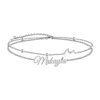 Sterling Silver Personalized Classic Name Multi-layered Chain Anklet-44