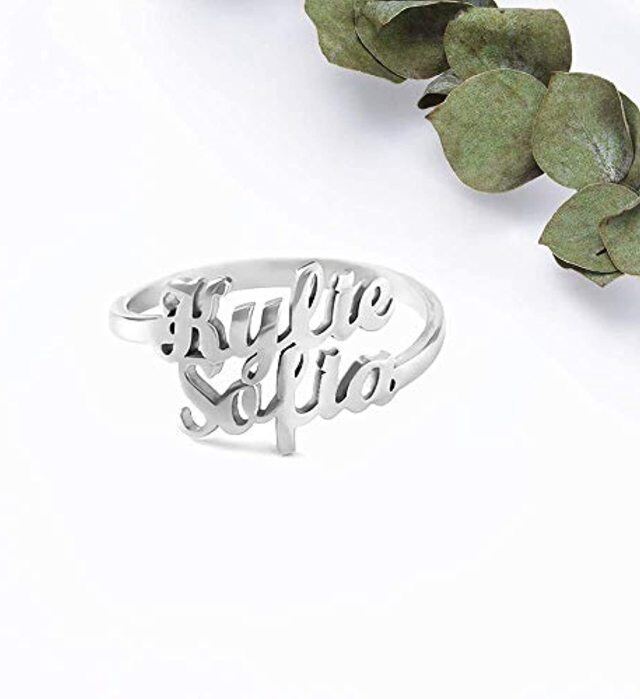 Sterling Silver Personalized Classic Name Open Ring-1