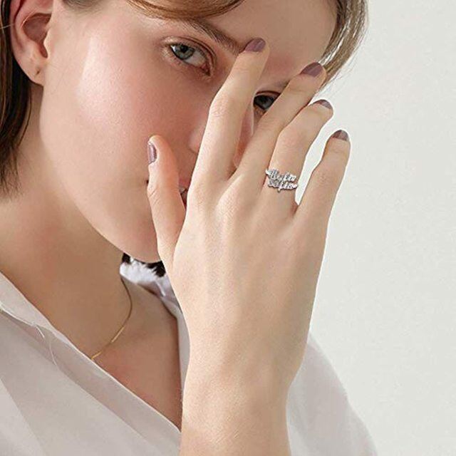 Bague ouverte en argent sterling avec nom classique personnalisé-2