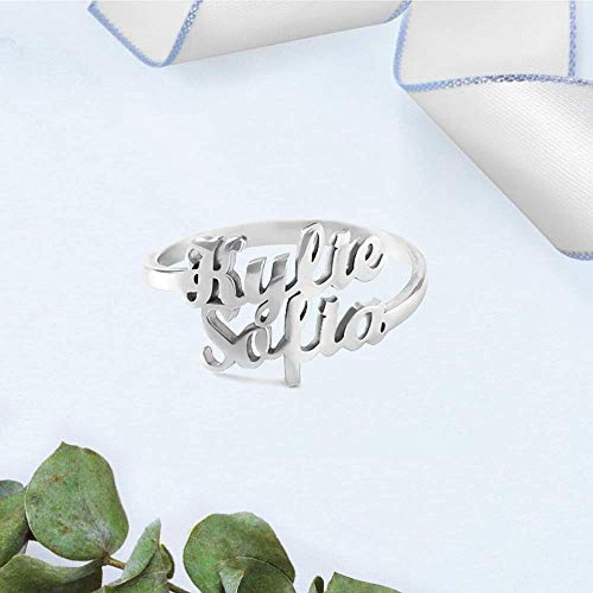 Sterling Silver Personalized Classic Name Open Ring-4