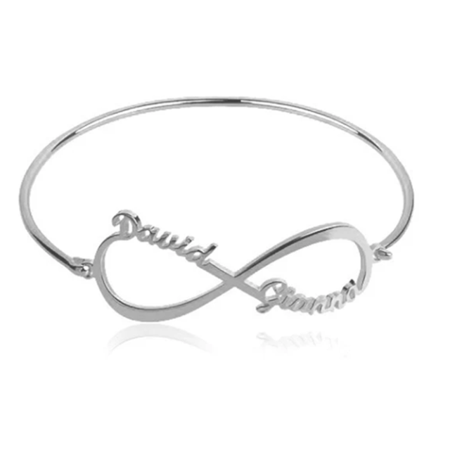 Sterling Silver Personalized Classic Name Pendant Bangle Bracelet-1