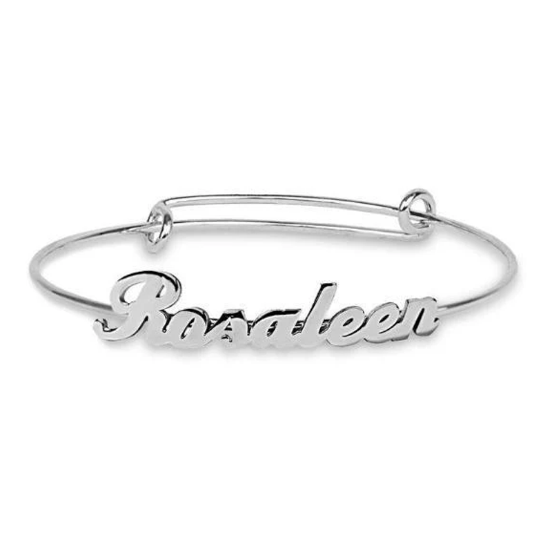 Sterling Silver Personalized Classic Name Pendant Bangle for Women-1