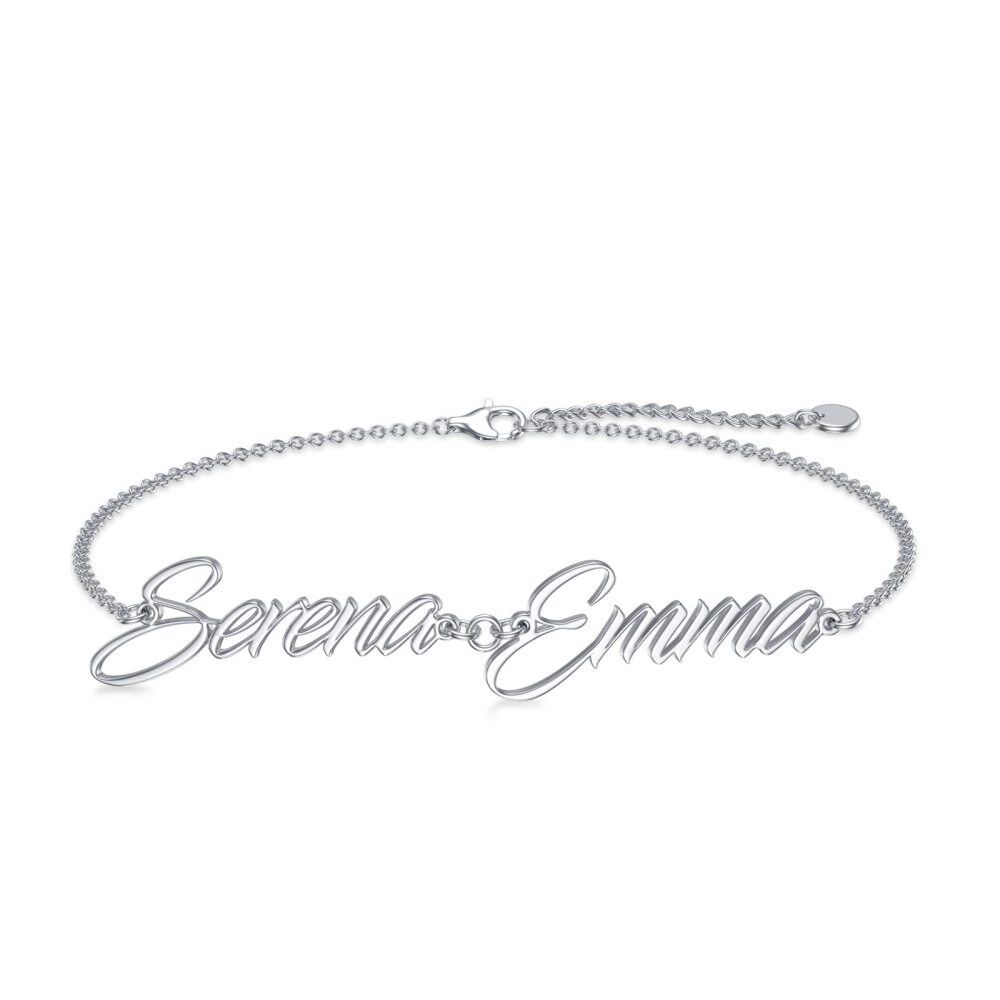 10K White Gold Personalized Classic Name Charm Bracelet-1