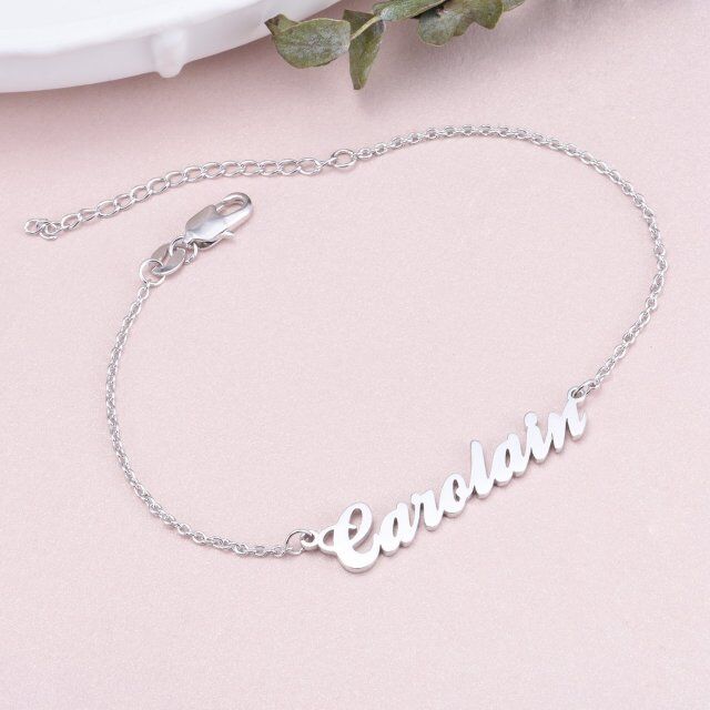 Plata de ley con baño de oro amarillo Pulsera colgante personalizada con nombre clásico-3