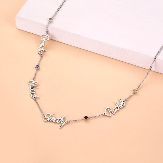 Collana con ciondolo classico personalizzato in argento sterling e zirconi-3