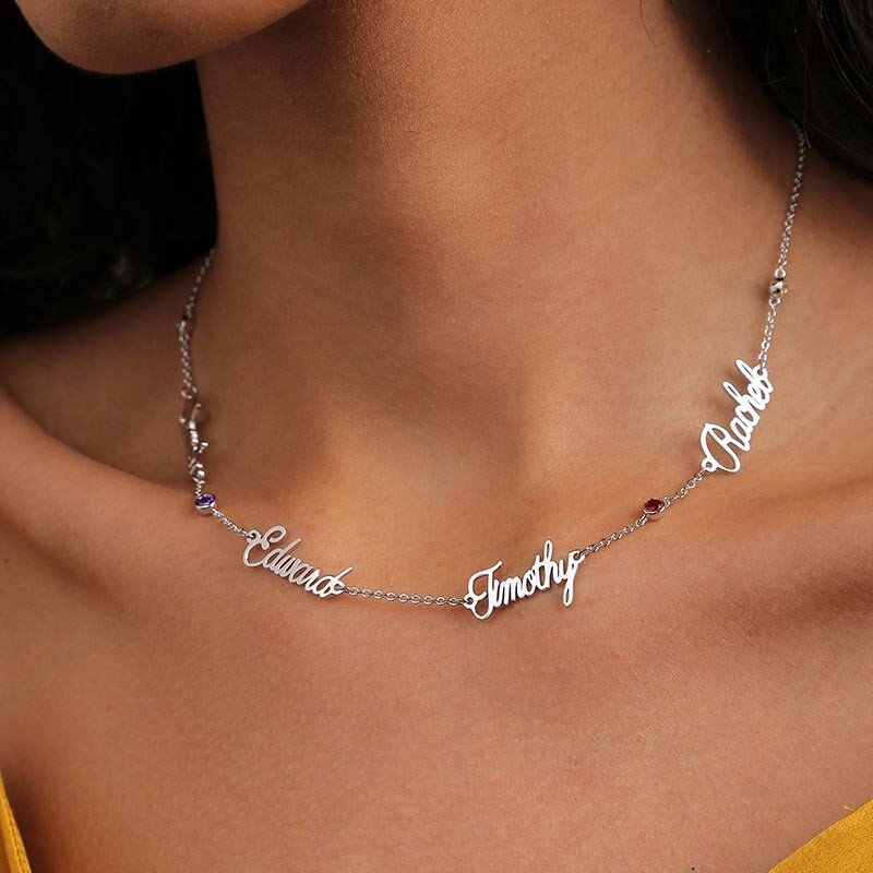 Collar colgante con nombre clásico personalizado en plata de ley y circonita cúbica-4