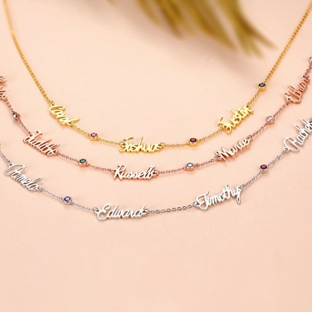 Collar colgante con nombre clásico personalizado en plata de ley y circonita cúbica-5