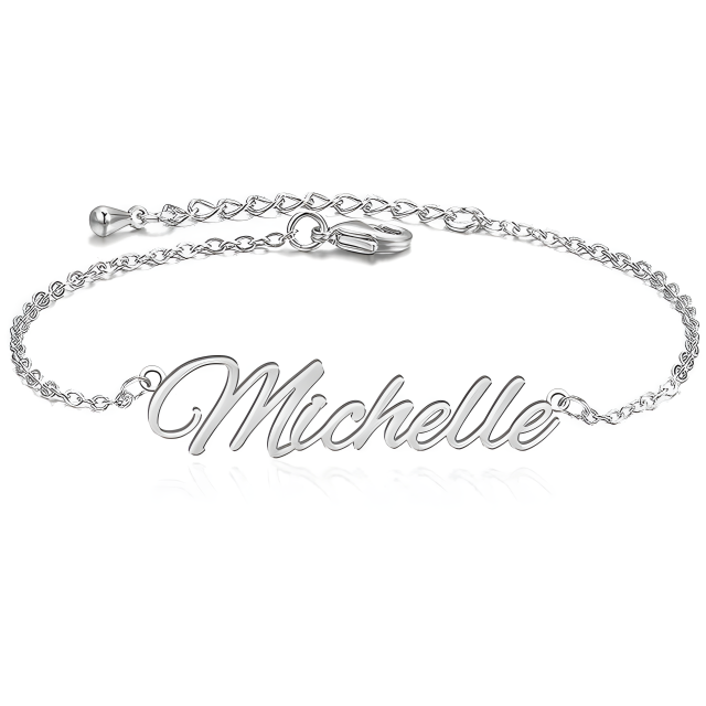 Bracelet de cheville monocouche personnalisé en argent sterling avec nom classique-1