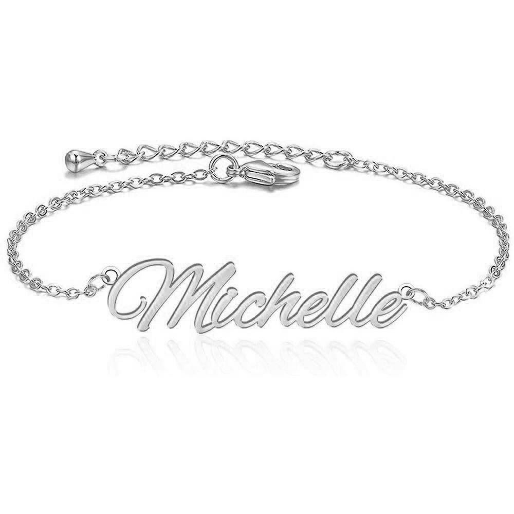 Sterling Silver Personalized Classic Name Single Layer Anklet-2