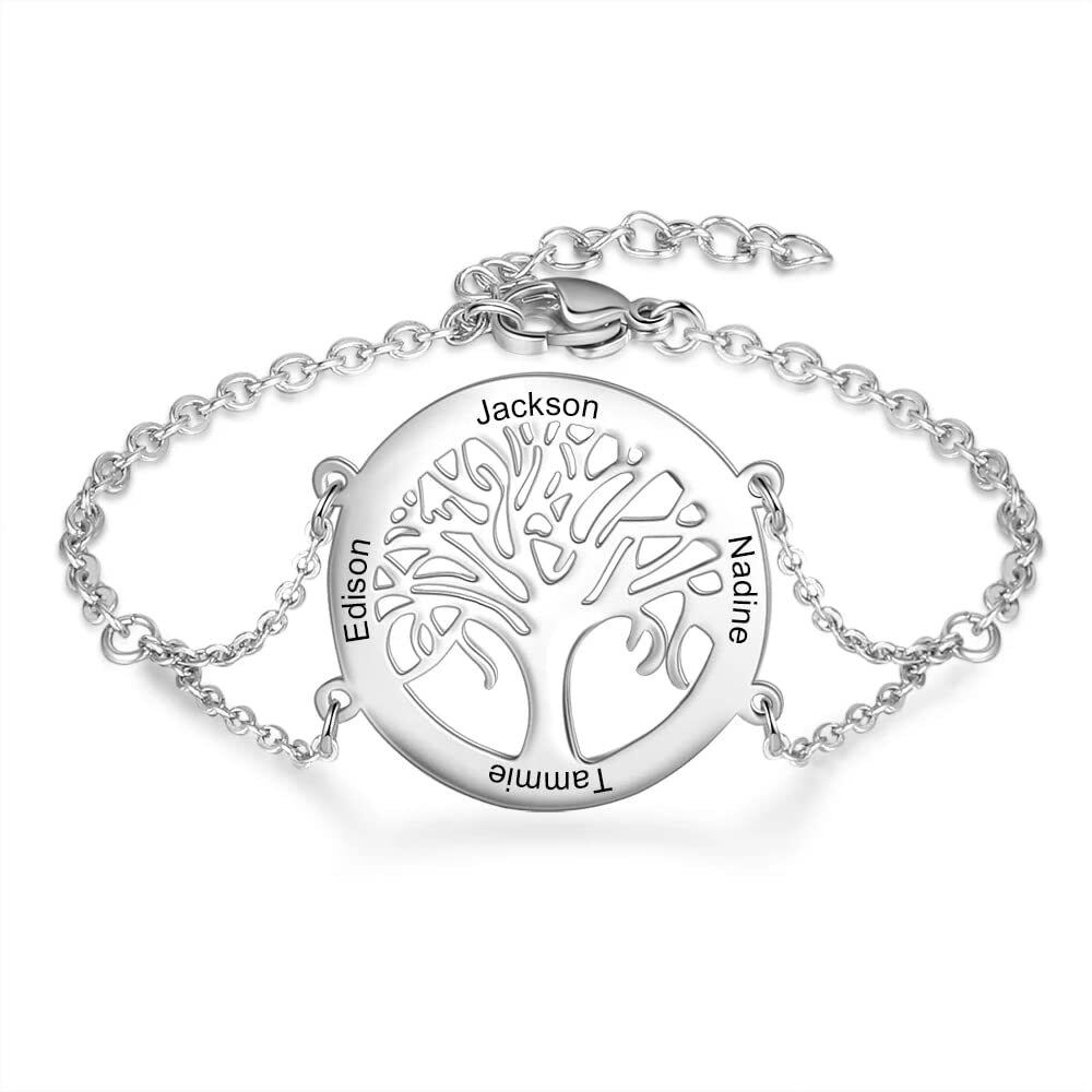 Bracelet d'identification arbre de vie personnalisé en argent sterling avec nom classique-1