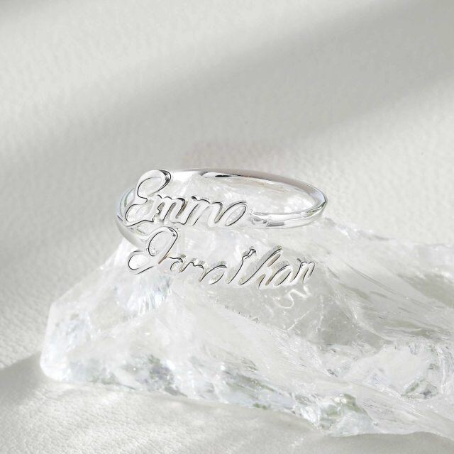 Sterling Silver Personalized Double Name Classic Adjustable Open Ring for Women-2