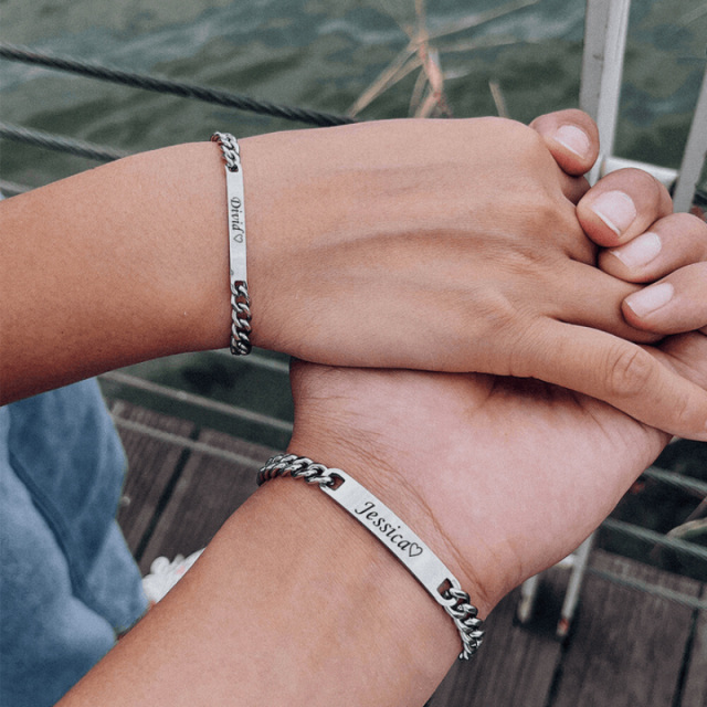 Pulsera de Plata de Ley con Grabado Personalizado e Identificación de Barra-5