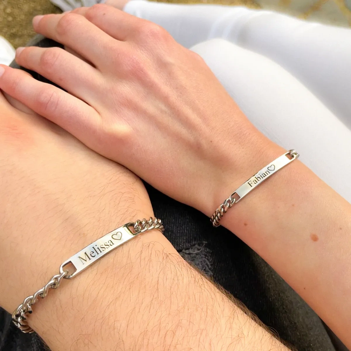 Sterling Silver with Rose Gold Plated Personalized Engraving & Bar Identification Bracelet-2