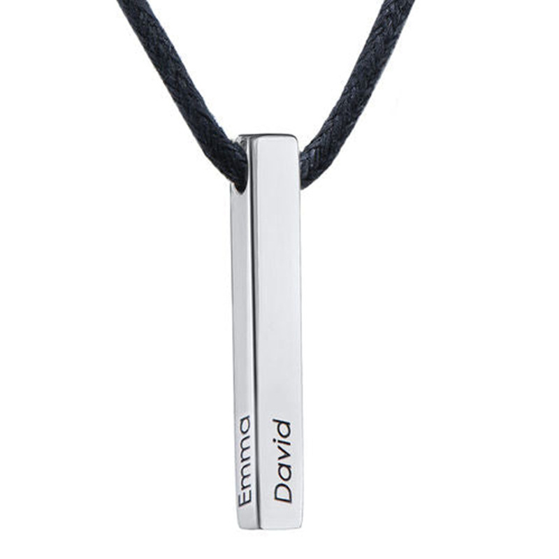 Sterling Silver Customized Engraving Bar Necklace For Women Men-1