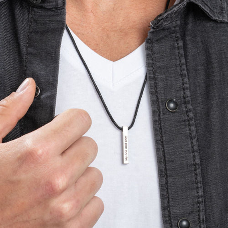 Personalisierte Gravur-Stab-Halskette aus Sterlingsilber für Damen und Herren-3