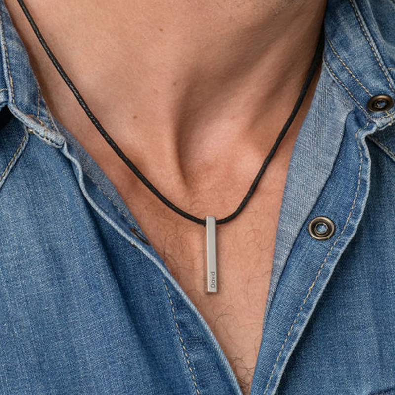 Personalisierte Gravur-Stab-Halskette aus Sterlingsilber für Damen und Herren-4